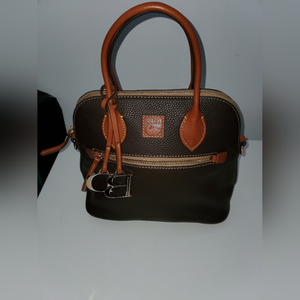 Dooney & Bourke Pebble Grain Domed Satchel in Brown Tmoro Pebbled Leather
